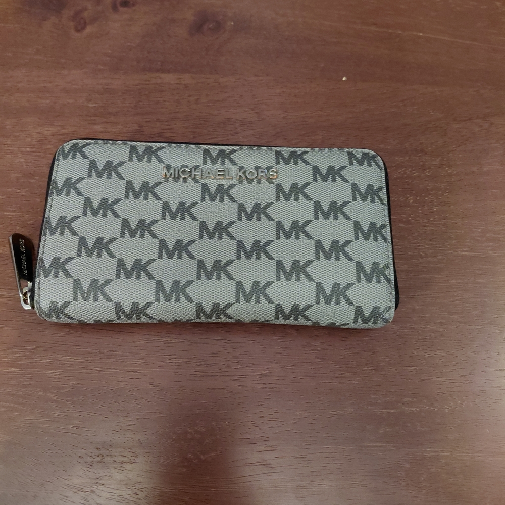 Michael Kors Black and Gray Logo Zip Wallet